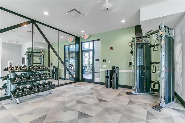 a view of a room with gym equipment