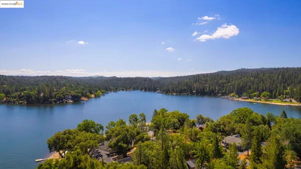 a view of a lake with a mountain in the background
