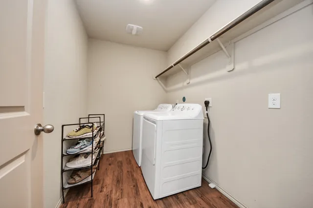 a utility room with dryer and washer