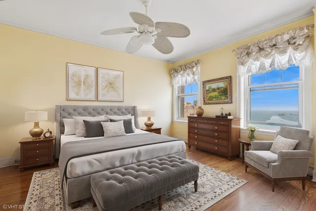 a bedroom with a bed and furniture