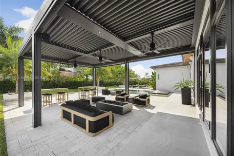 a outdoor dining space with furniture and outdoor view