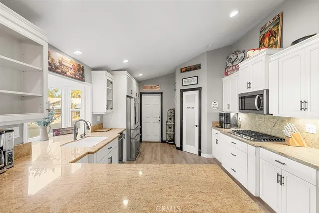 a large kitchen with a lot of counter space