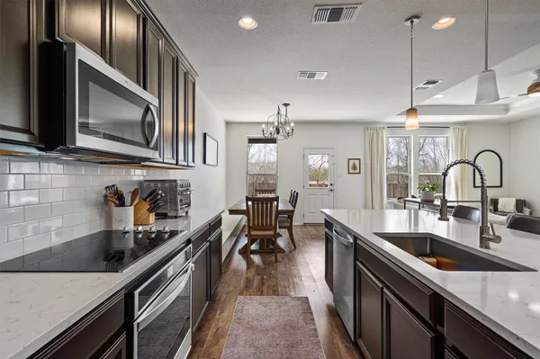 a kitchen with lots of counter top space