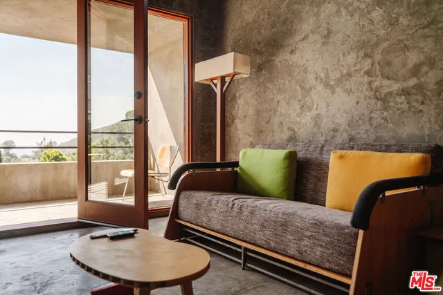 a view of a yard and mountain view