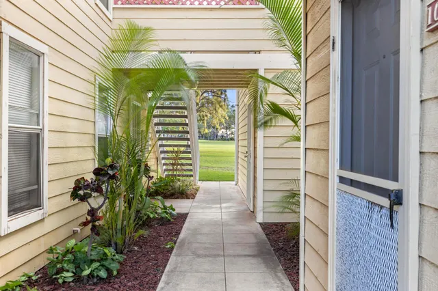 a porch with seating space