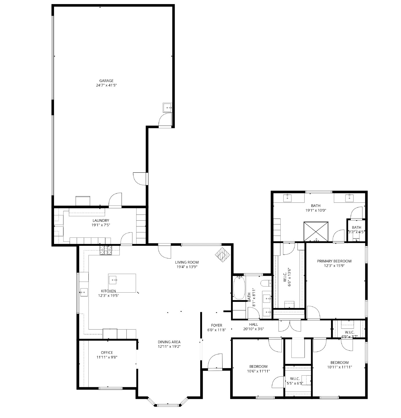 5230 Redstart Street Houston, TX 77035 - Photo 29 of 30 Floor plan — thoughtfully designed 3-bedroom, 2-bath layout with private office and 1,136 sq ft garage addition