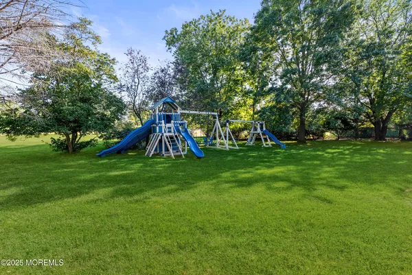 a view of a park with slide