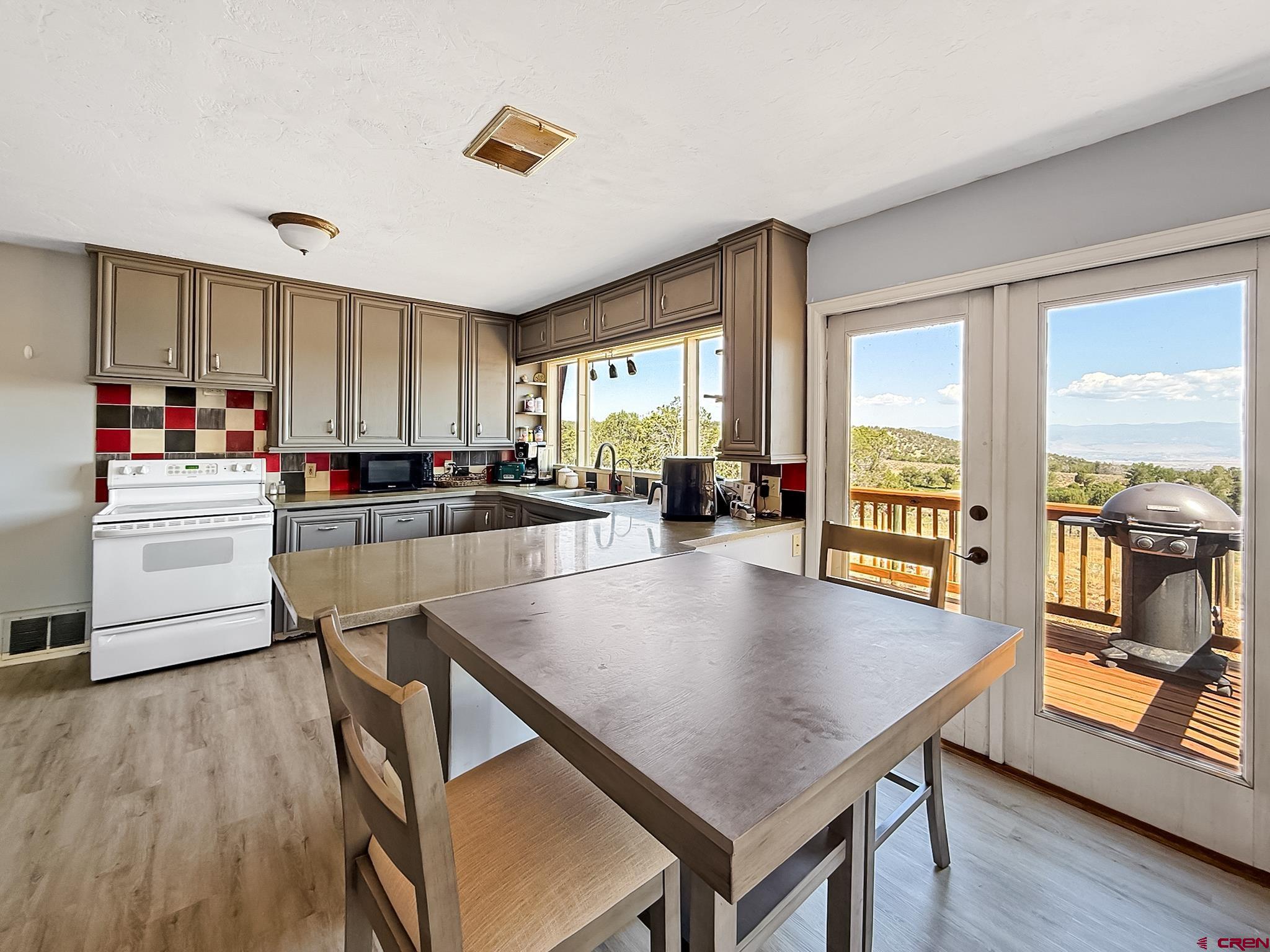 2001 Black Canyon Road Crawford, CO 81415 - Photo 15 of 45 a kitchen with a table chairs refrigerator and cabinets