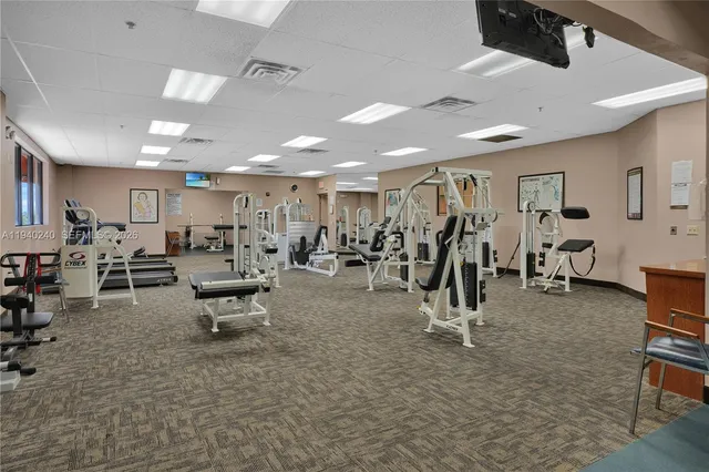 a view of a room with gym equipment