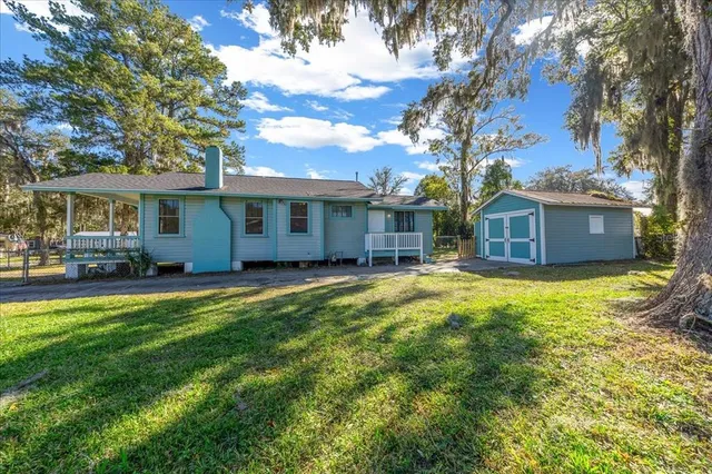 a view of a house with a backyard