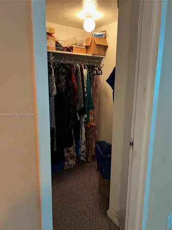 a view of a closet with storage