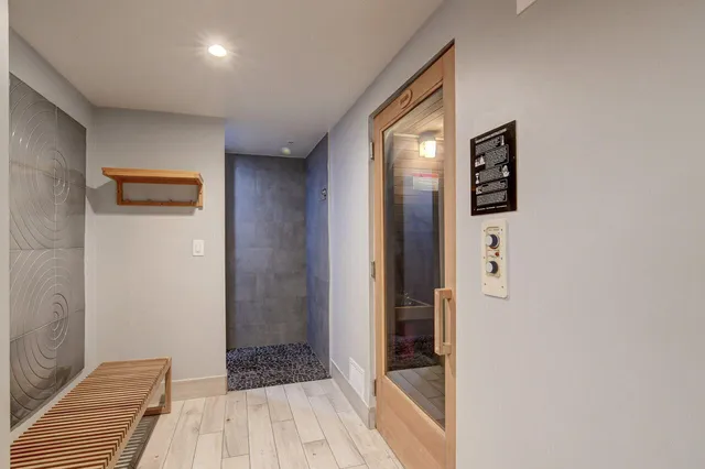 a bathroom with a sink and a shower