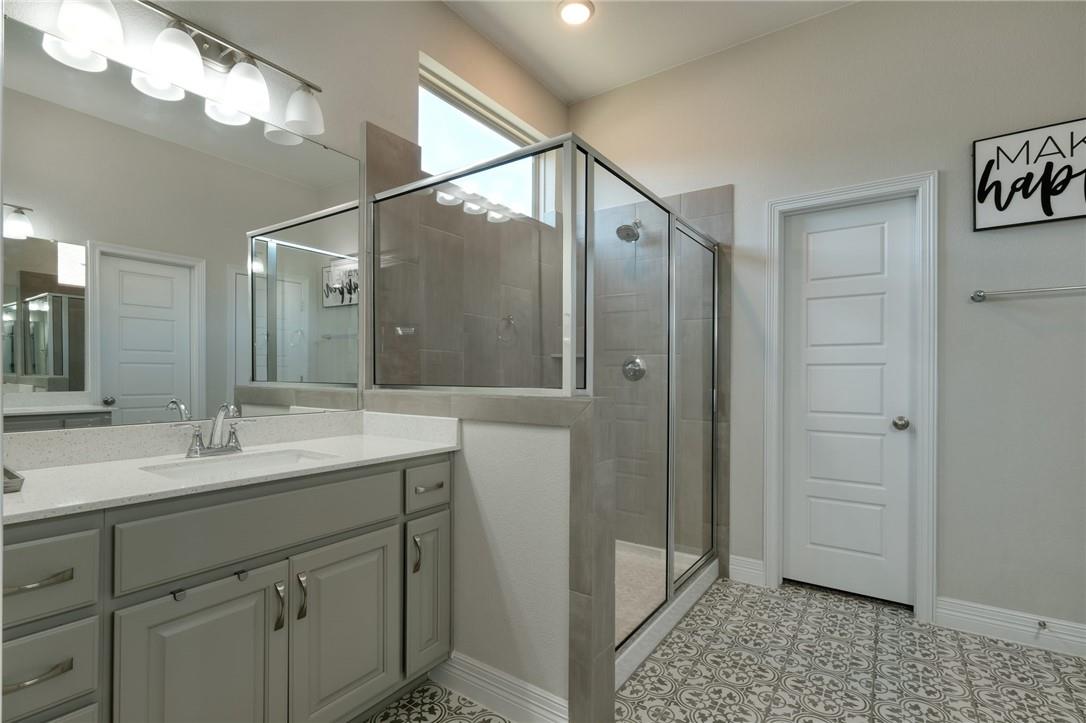 229 Bonnet Boulevard Georgetown, TX 78628 - Photo 10 of 20 Full bath featuring a stall shower, vanity, and light tile patterned flooring