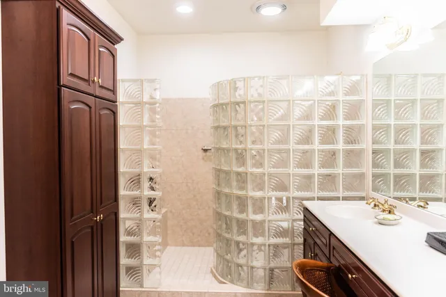 a bathroom with a sink and a shower