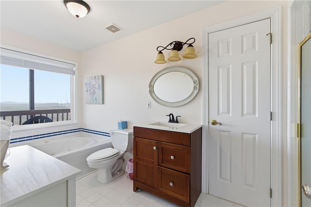 1015 Eagle Ridge Road Dawsonville, GA 30534 - Photo 37 of 64 a bathroom with a toilet a sink and mirror