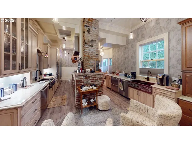 a kitchen with a sink and counter top space