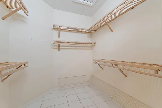 a view of a room with racks on the wall