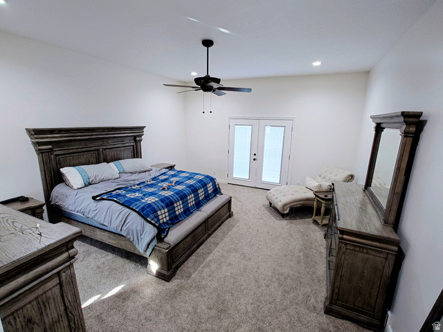 552 Sunset Crest Way Draper, UT 84020 - Photo 21 of 68 Carpeted bedroom with a ceiling fan, recessed lighting, and french doors