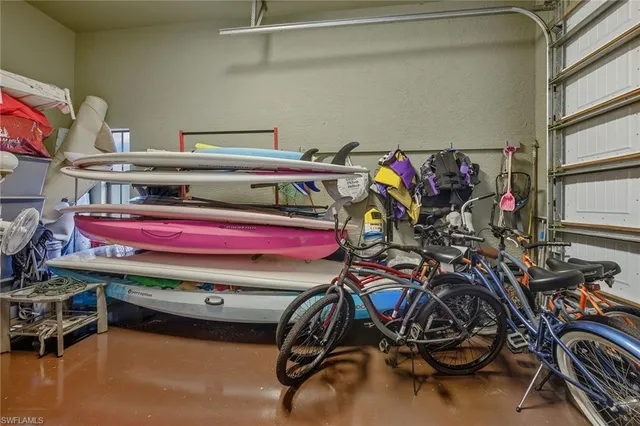 a storage room with bicycles