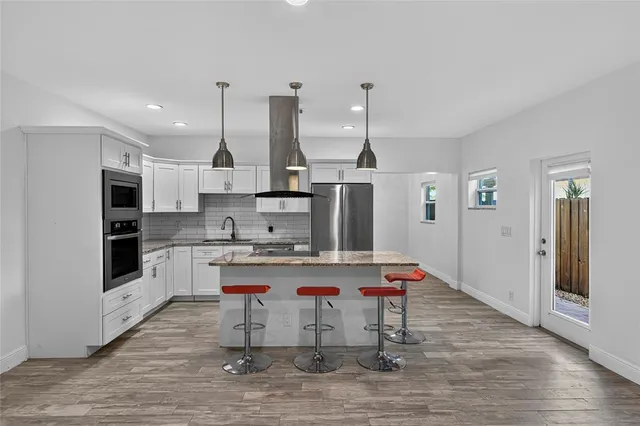 a porch with seating space