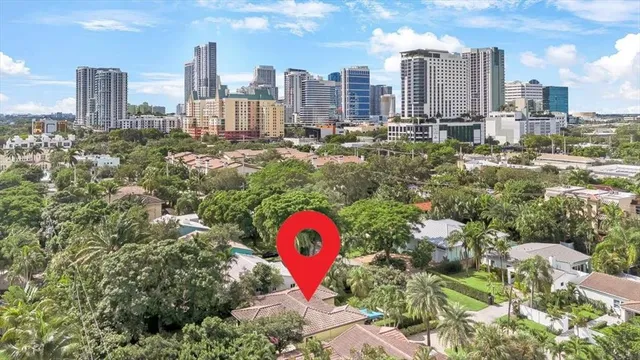 a view of a city with tall buildings