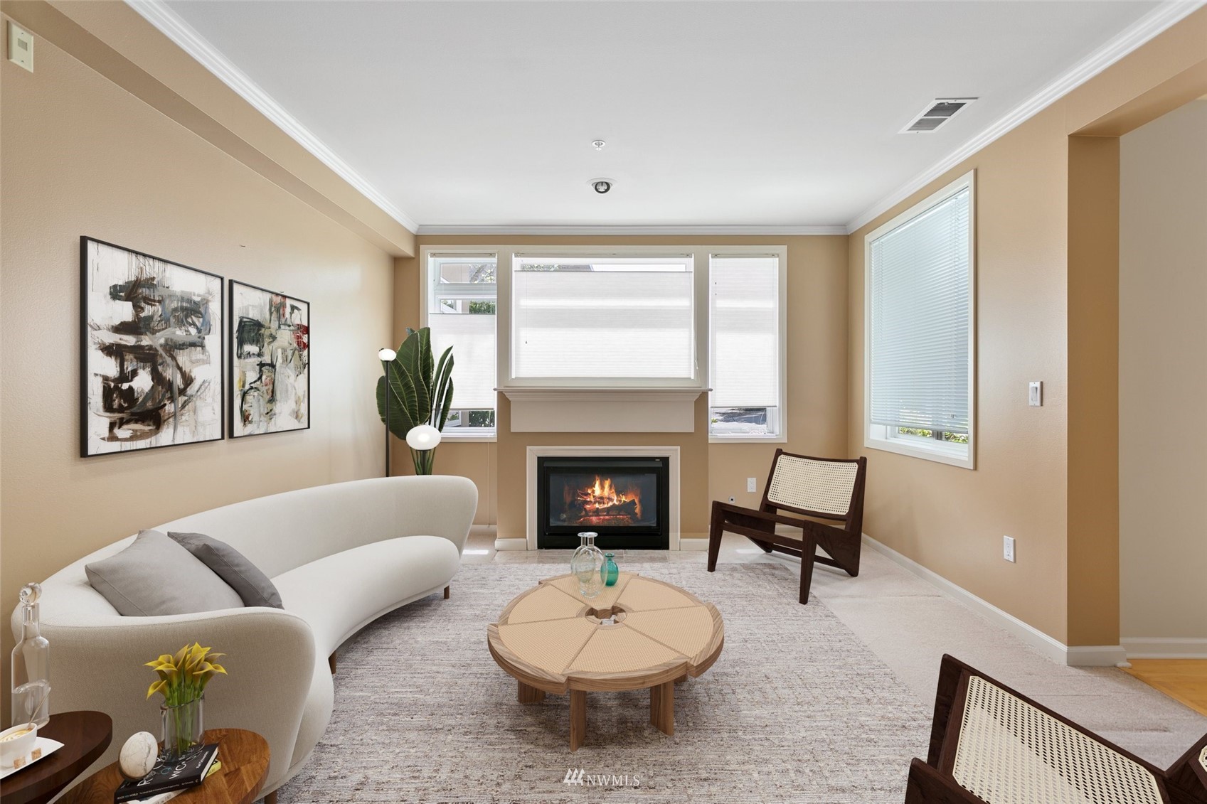 102 State Street, Unit 101W Kirkland, WA 98033 - Photo 3 of 38 a living room with furniture a fireplace and a large window