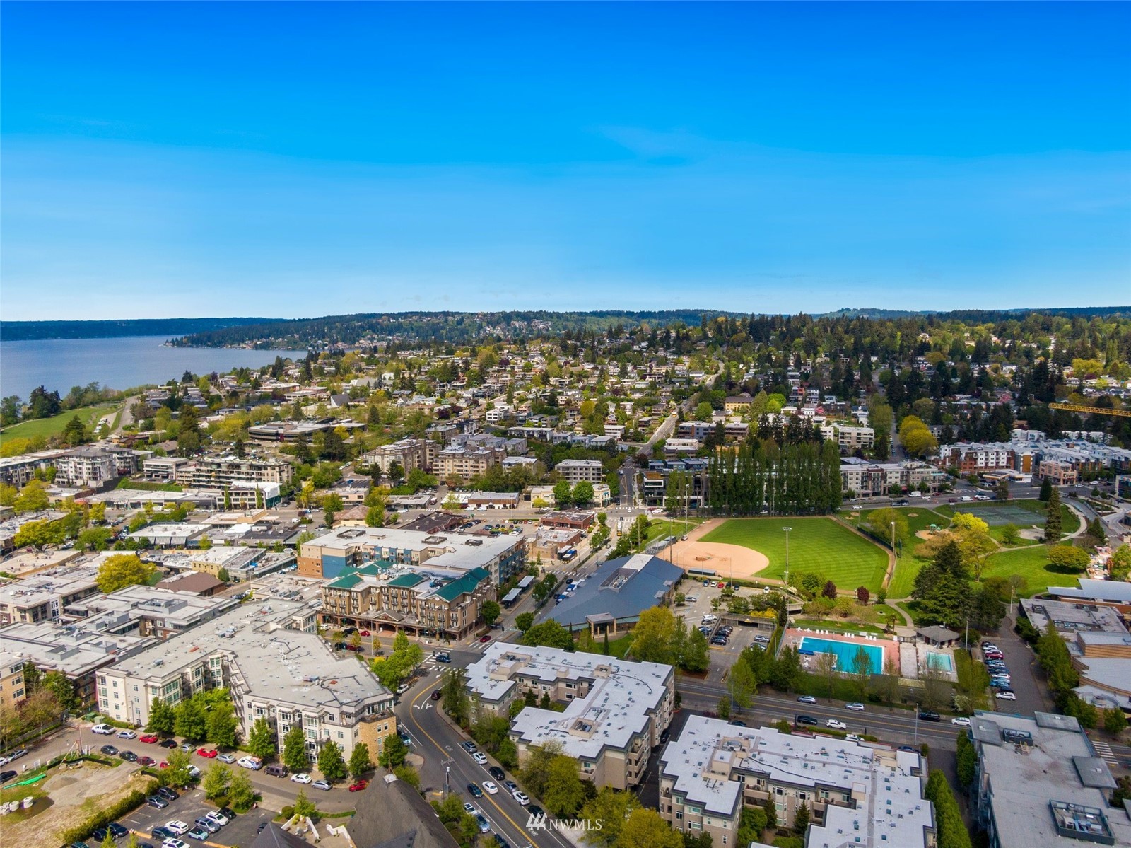 102 State Street, Unit 101W Kirkland, WA 98033 - Photo 34 of 38 an aerial view of a city with lots of residential buildings