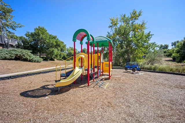 a view of a park with slide