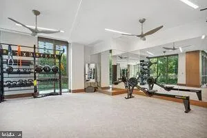 a view of a room with gym equipment