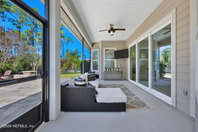 a view of a park with large trees
