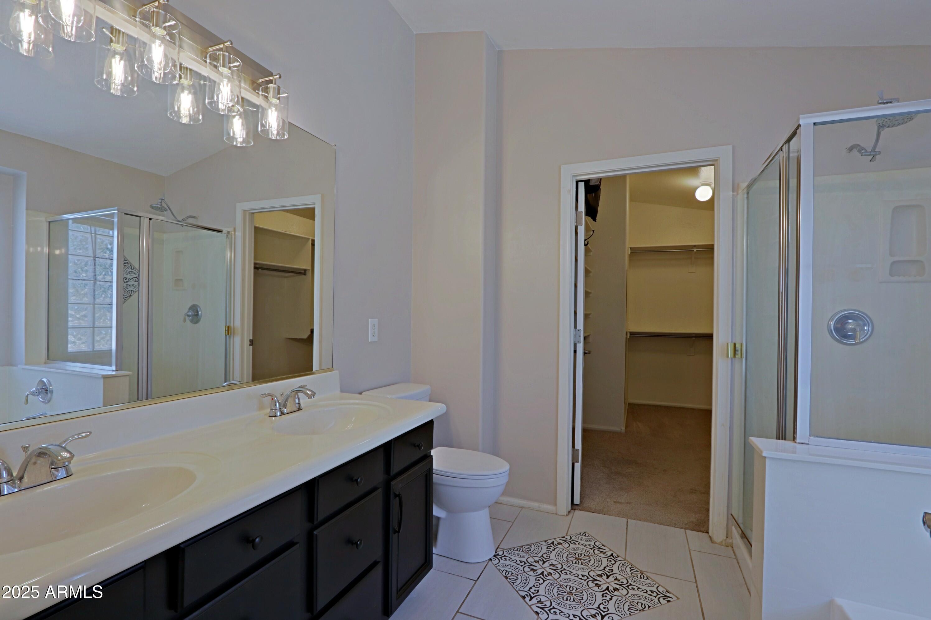42812 West Venture Road Maricopa, AZ 85138 - Photo 40 of 58 a bathroom with a double vanity sink a toilet and shower