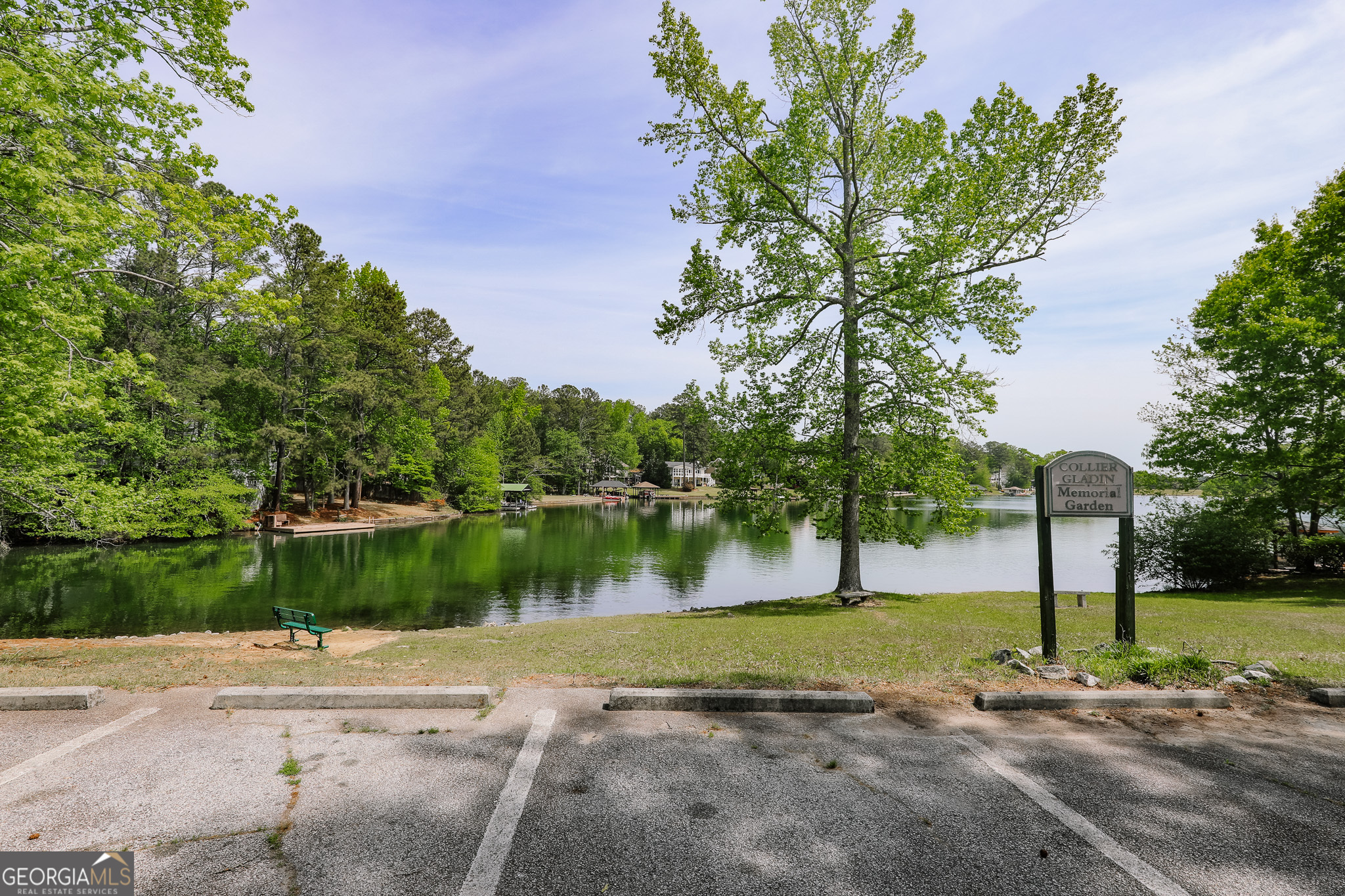 7404 Golfers Point Villa Rica, GA 30180 - Photo 20 of 21 a view of a lake with a yard and palm trees