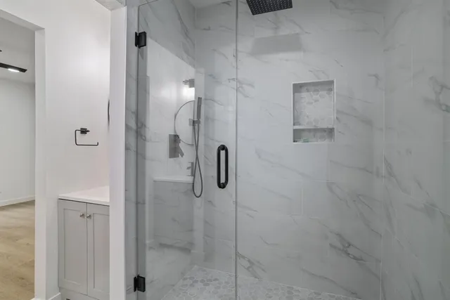 a bathroom with a shower