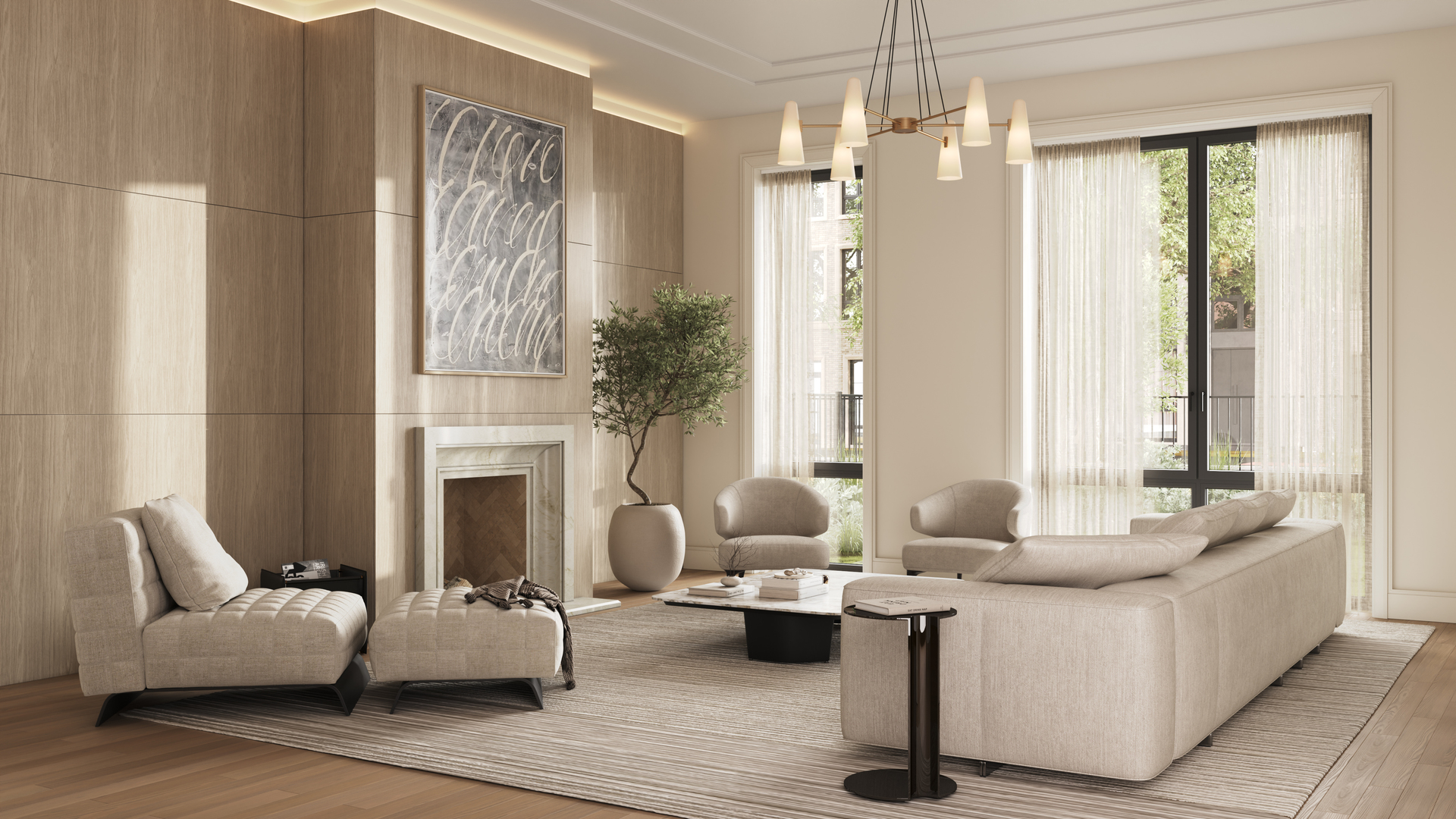 533 West Grant Place Chicago, IL 60614 - Photo 5 of 8 a living room with furniture and a chandelier