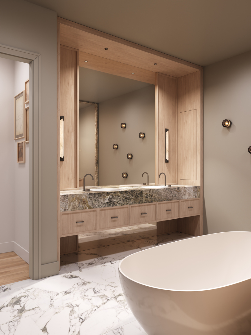 533 West Grant Place Chicago, IL 60614 - Photo 7 of 8 a bathroom with a tub a double vanity sink and mirror