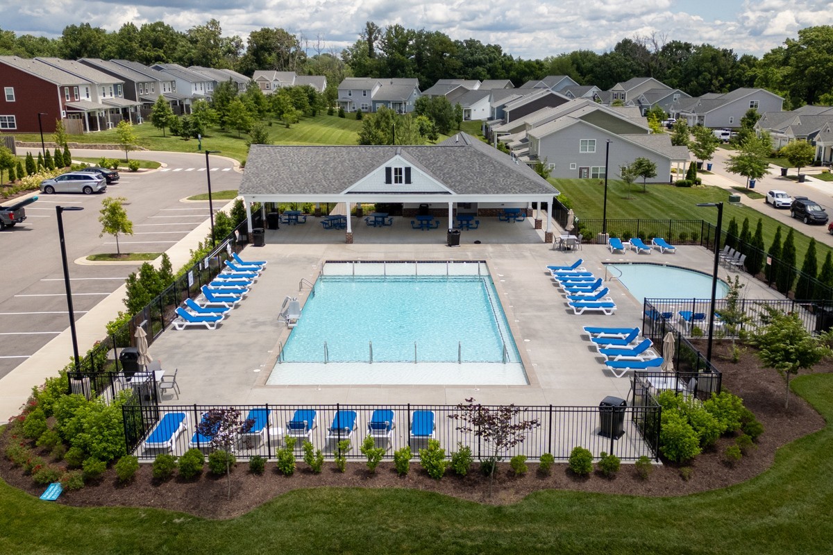 6043 Gracious Drive Franklin, TN 37064 - Photo 41 of 49 a aerial view of a white house with swimming pool lawn chairs and yard