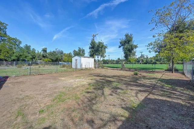 a view of a field with tree in the background