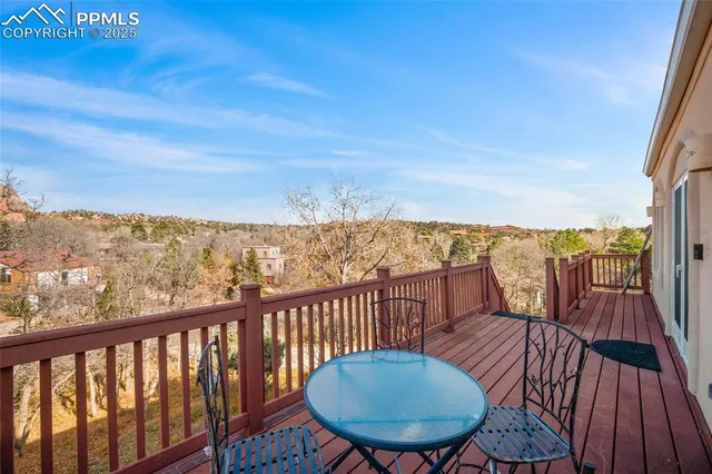 a view of a balcony with mountain view