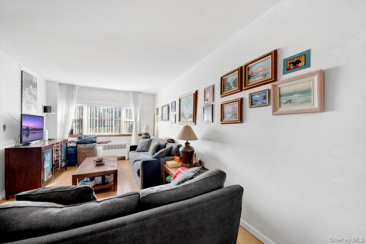 733 Rhinelander Avenue Bronx, NY 10462 - Photo 11 of 31 Living area featuring radiator heating unit and light wood-type flooring