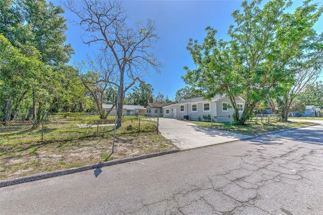 a view of backyard space and trees