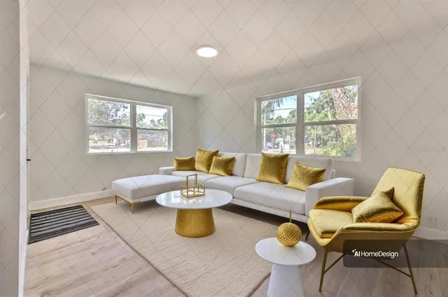 a living room with furniture and a window