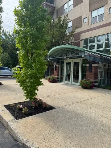 a view of a house with a yard and potted plants