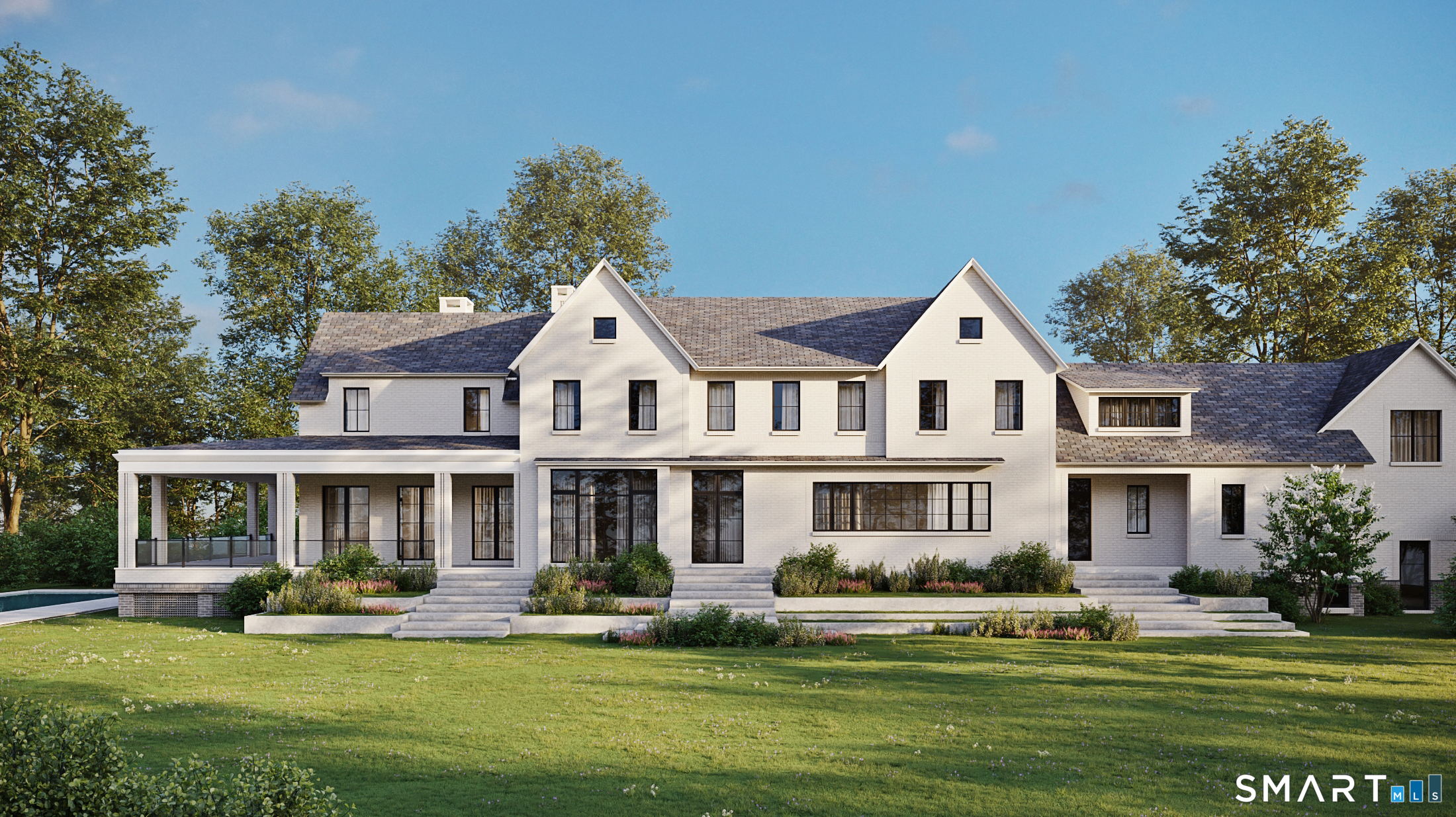 230-244 West Road New Canaan, CT 06840 - Photo 6 of 9 a front view of a house with a garden