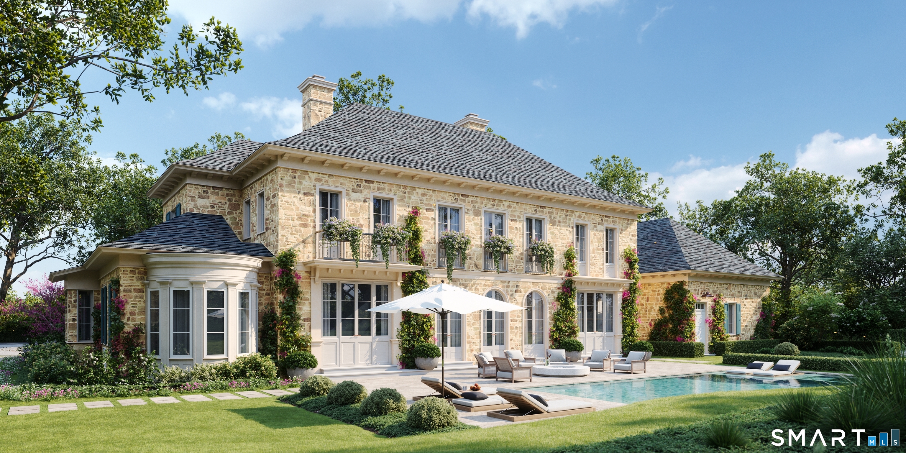 230-244 West Road New Canaan, CT 06840 - Photo 7 of 9 a front view of a residential apartment building with a yard