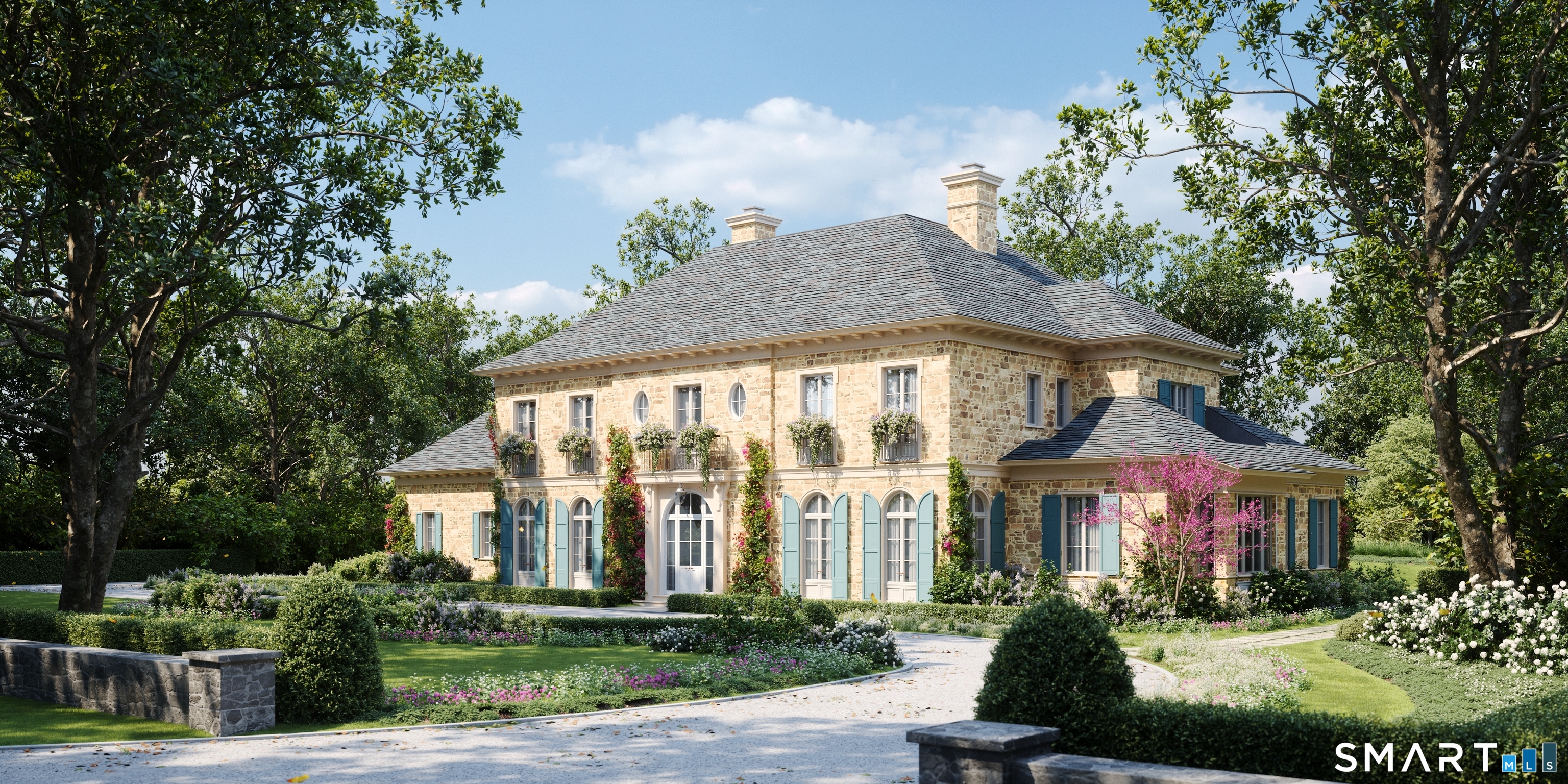 230-244 West Road New Canaan, CT 06840 - Photo 9 of 9 a front view of a house with a garden