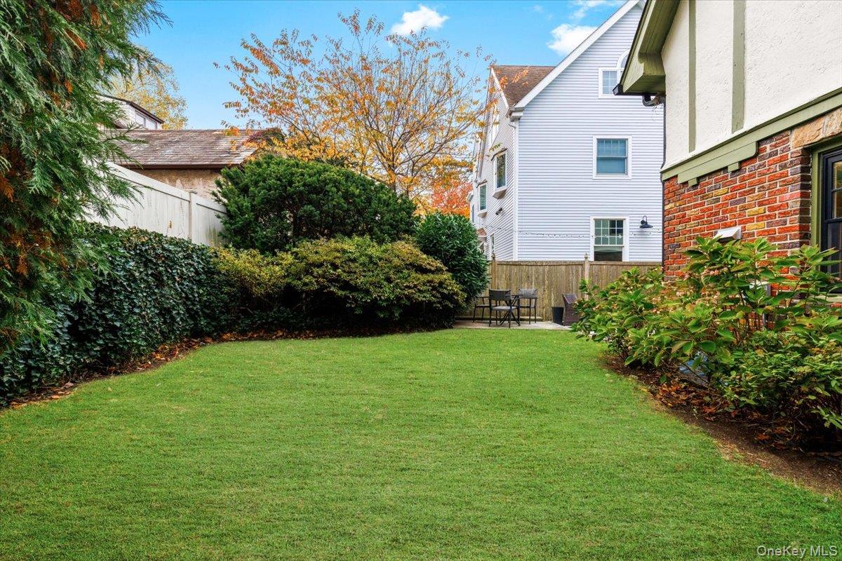 620 Timpson Street Pelham, NY 10803 - Photo 26 of 32 a view of a backyard with plants and a large tree