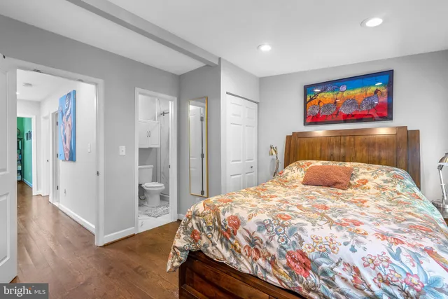 a bedroom with a large bed