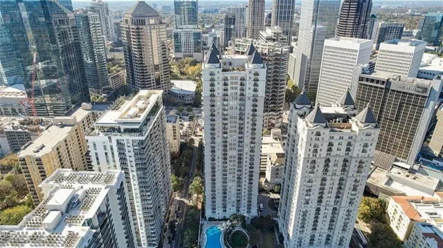 a view of a city with tall buildings