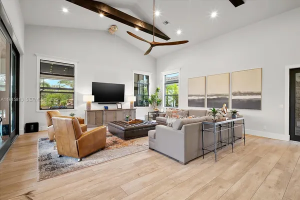 a living room with furniture wooden floor and a flat screen tv