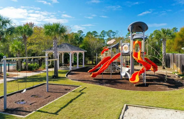a view of a park with slide